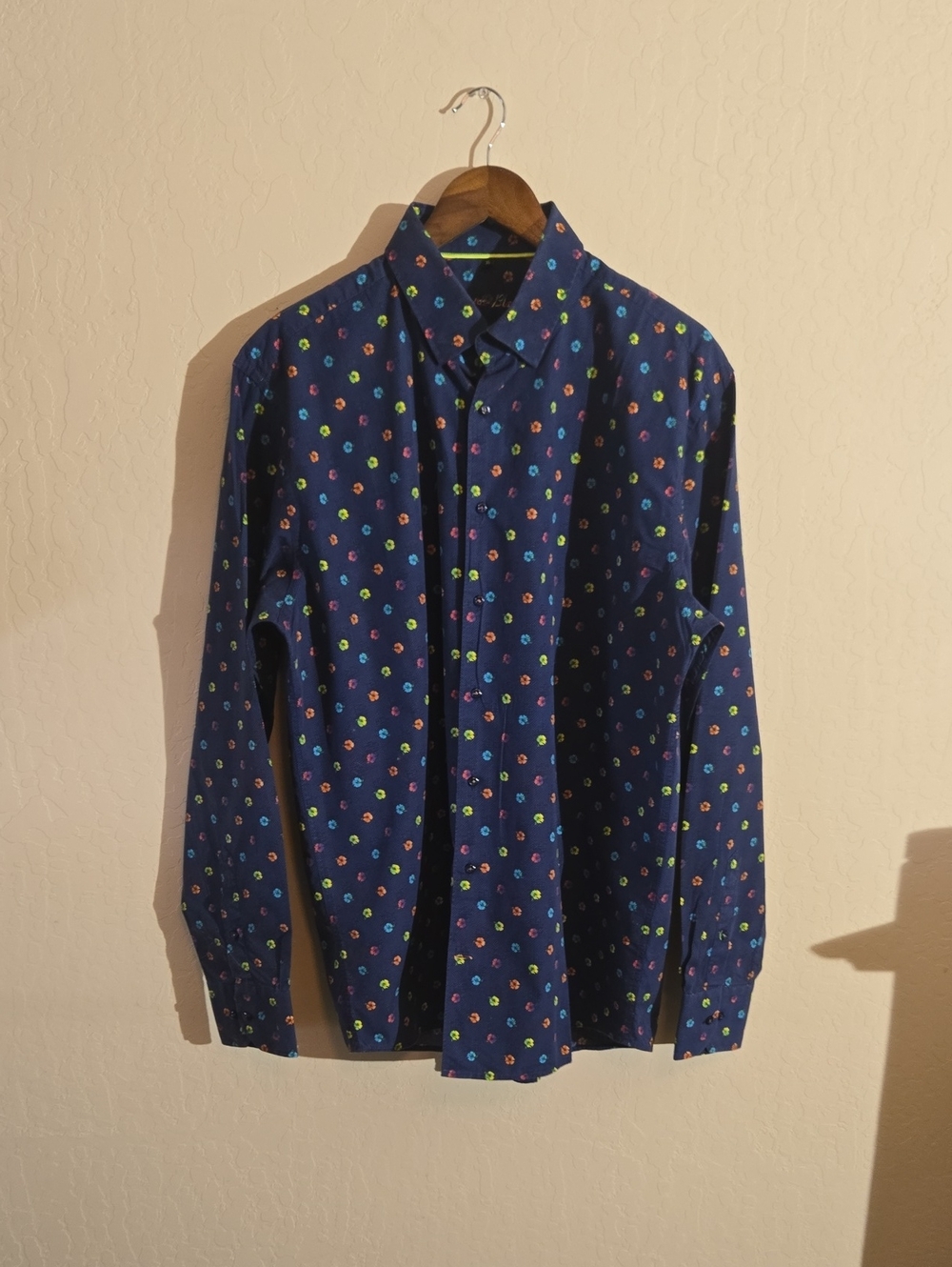Visconti Black Men's Navy Blue Printed Long-Sleeve Button-Down Shirt